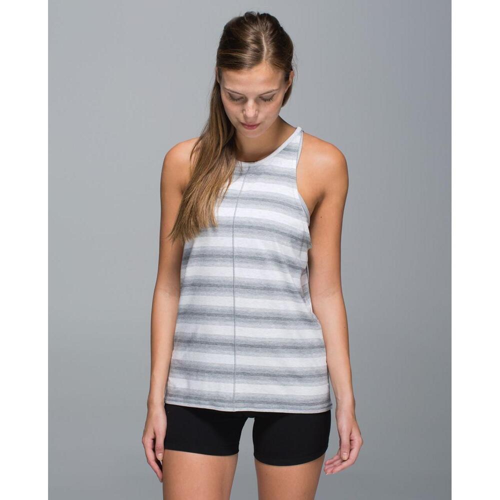 Lululemon Find Your Zen Tank Grey Gray White Striped Sleeveless Tank Top Size S